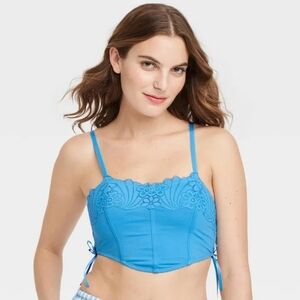 Colsie Women's Lace-Up Crochet Corset Bra In Blue NWT
